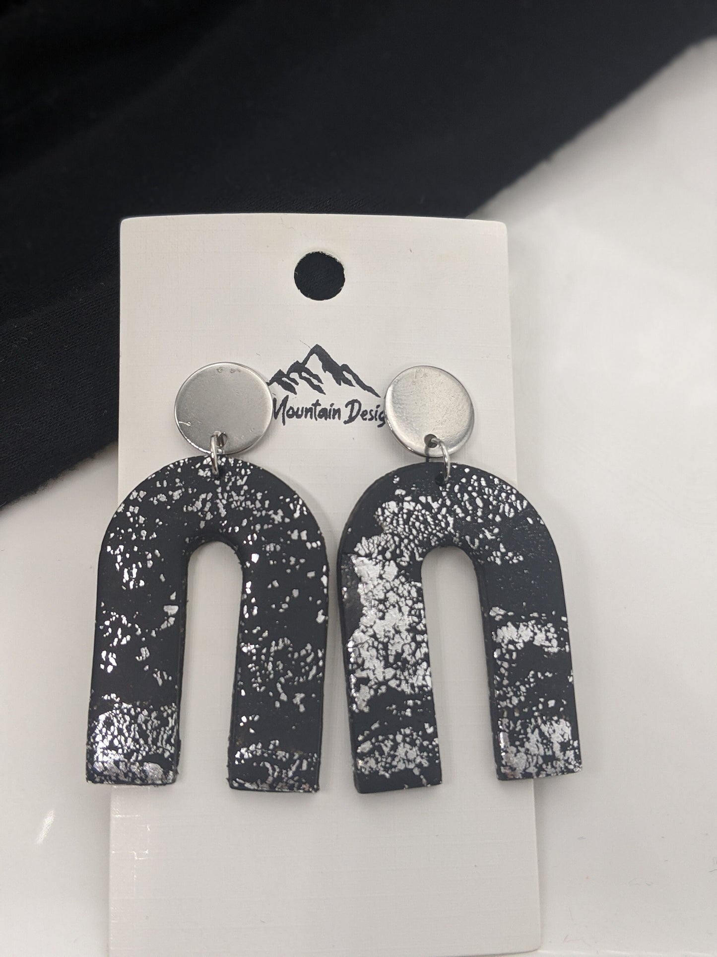 Metallic Black and Silver Arches Polymer Clay Post Earrings, Lightweight, Modern Earrings,