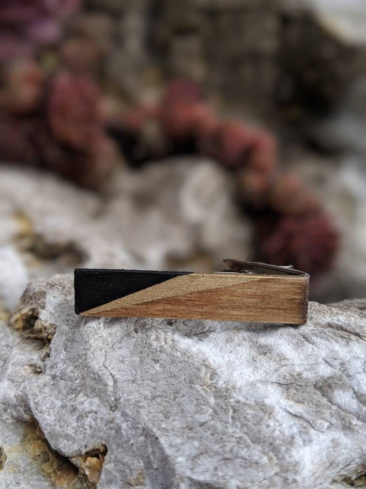 Wood Tie Clip, tie bar, wedding tie clip, gift for him, groomsmen, dad, handmade, painted, customizable colors, wooden tie bar