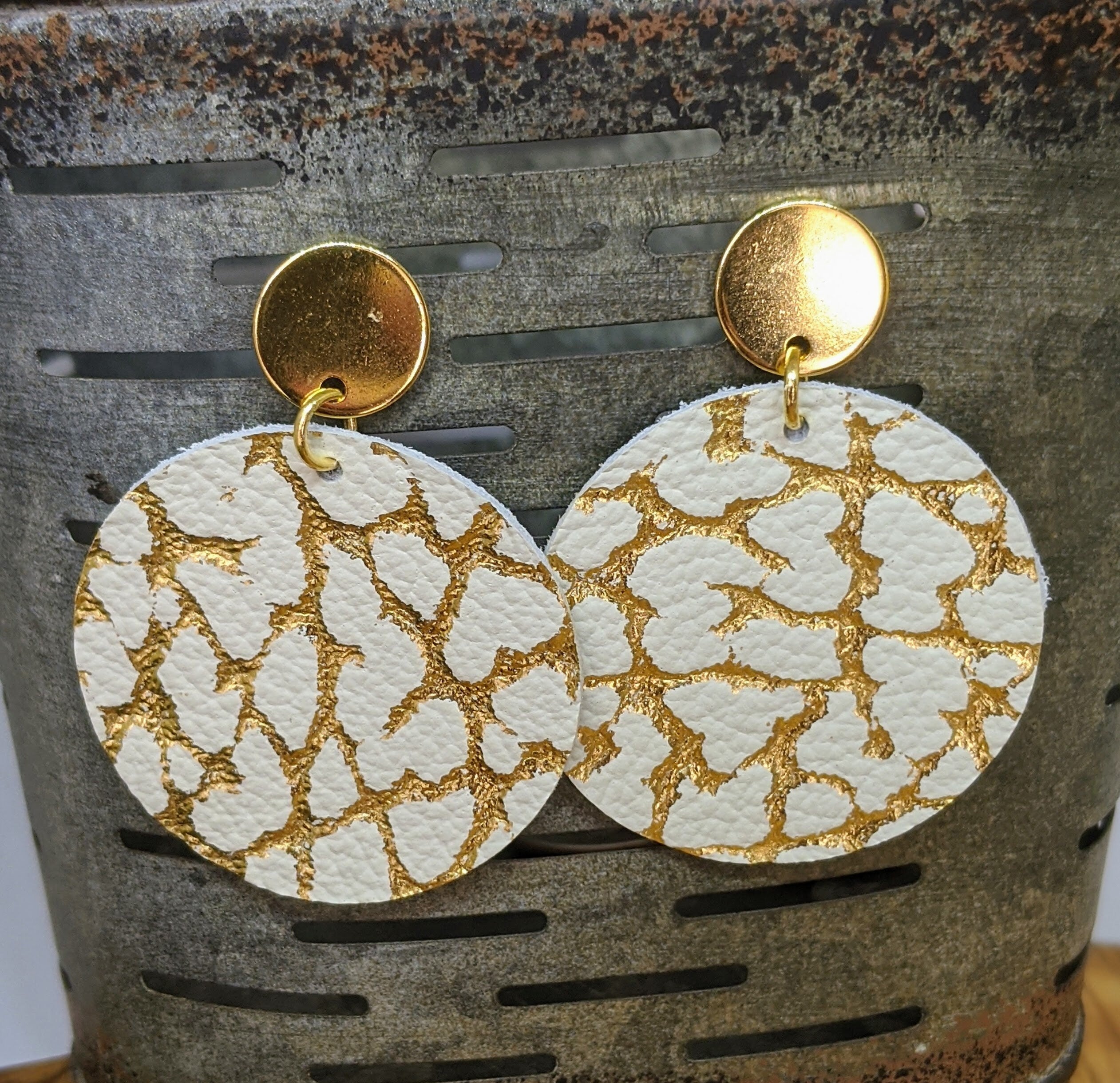 Metallic deals leather earrings