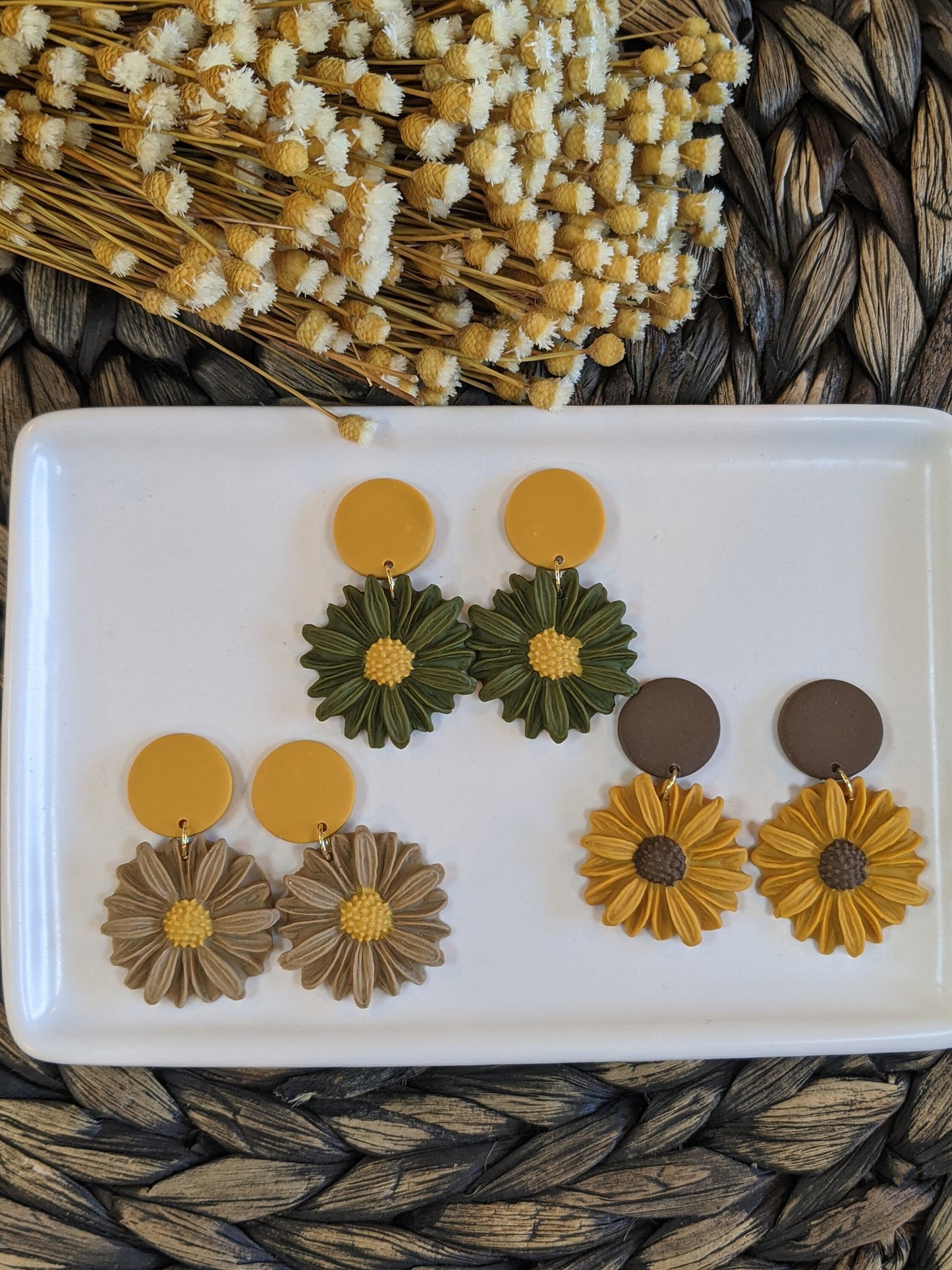 Flower Polymer Clay Post Earrings, Fall earrings, Sunflowers, Handmade, Lightweight, Modern Earrings