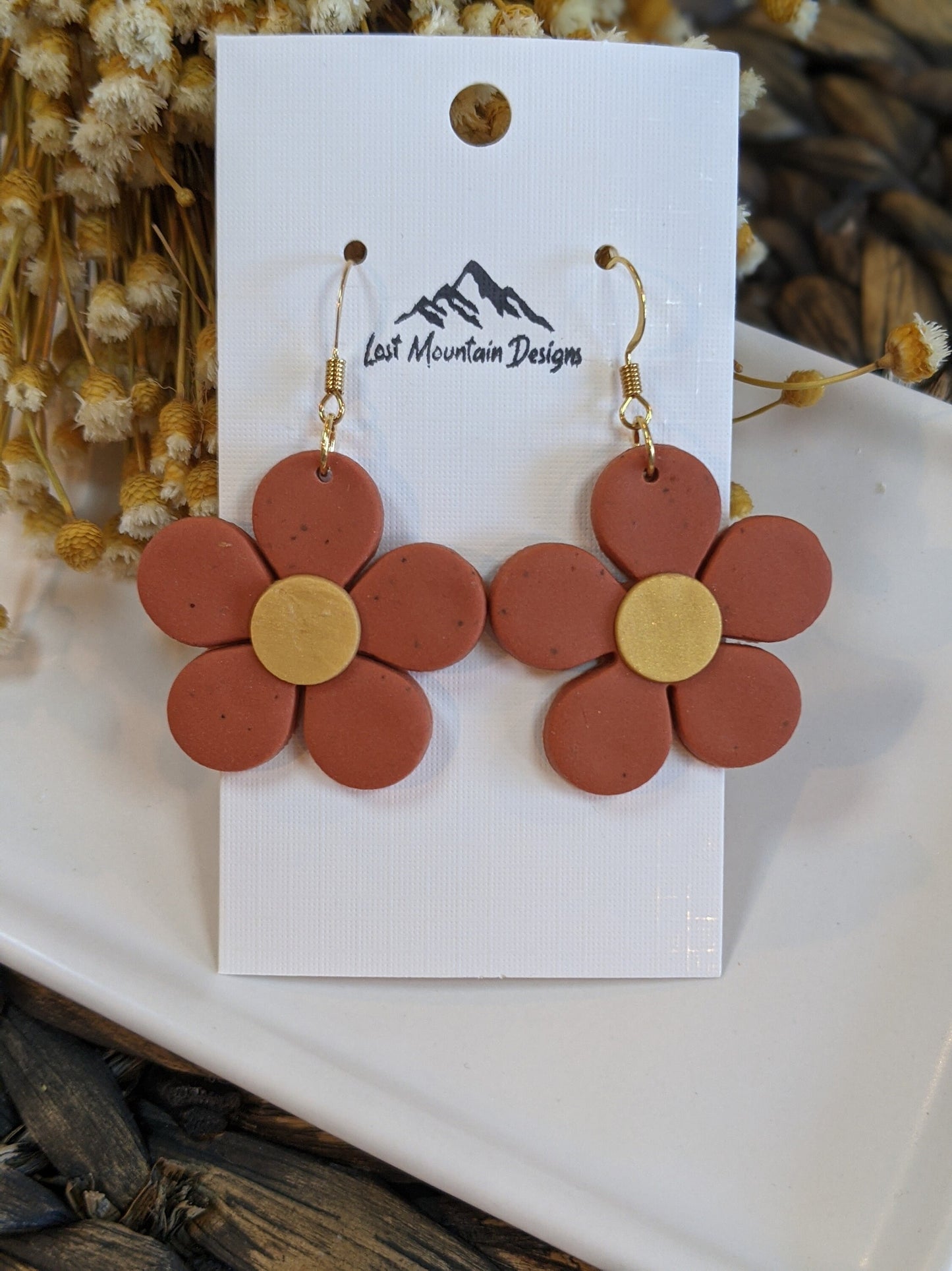 Flower Polymer Clay Earrings, Fall earrings, Sunflowers, Handmade, Lightweight, Modern Earrings, Terracotta