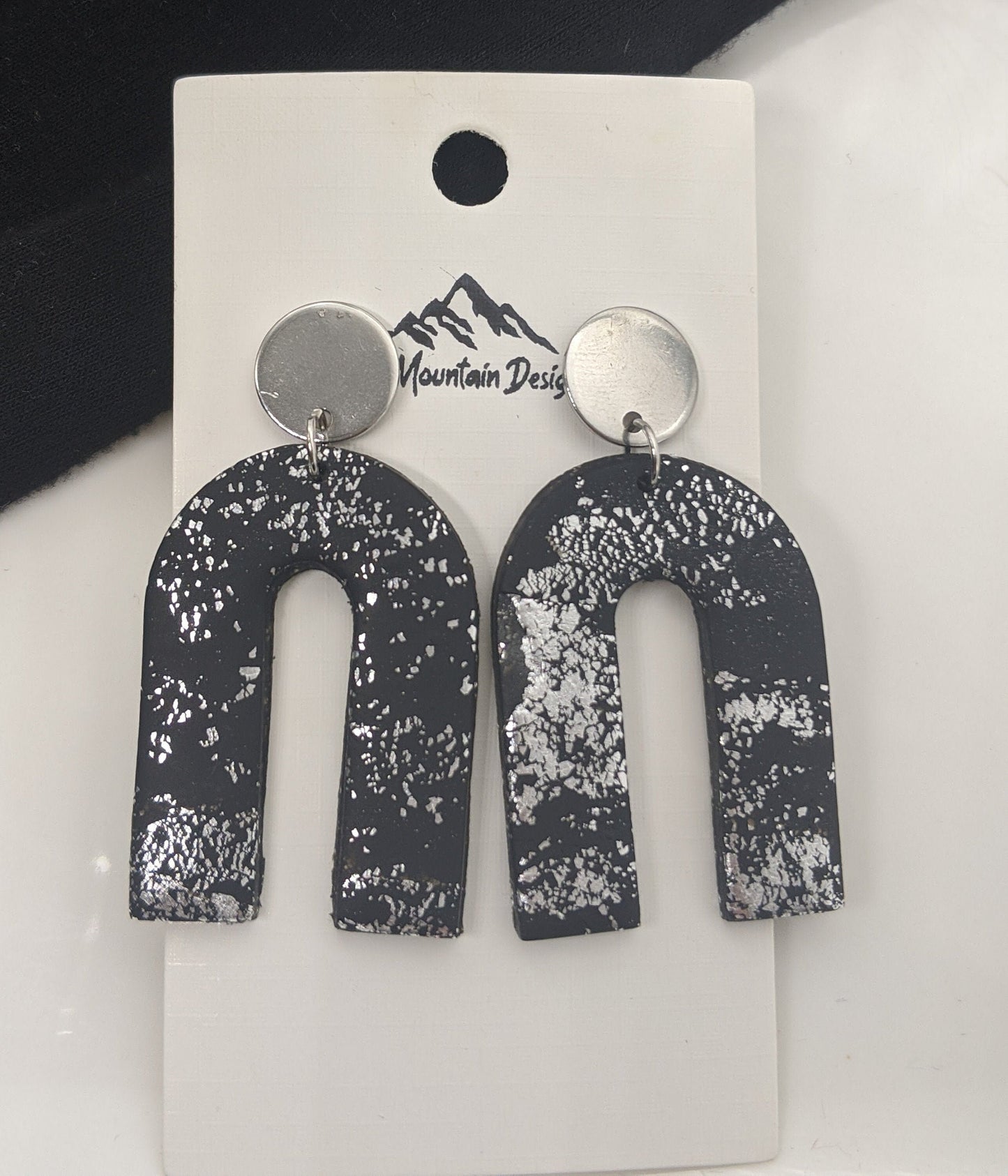 Metallic Black and Silver Arches Polymer Clay Post Earrings, Lightweight, Modern Earrings,