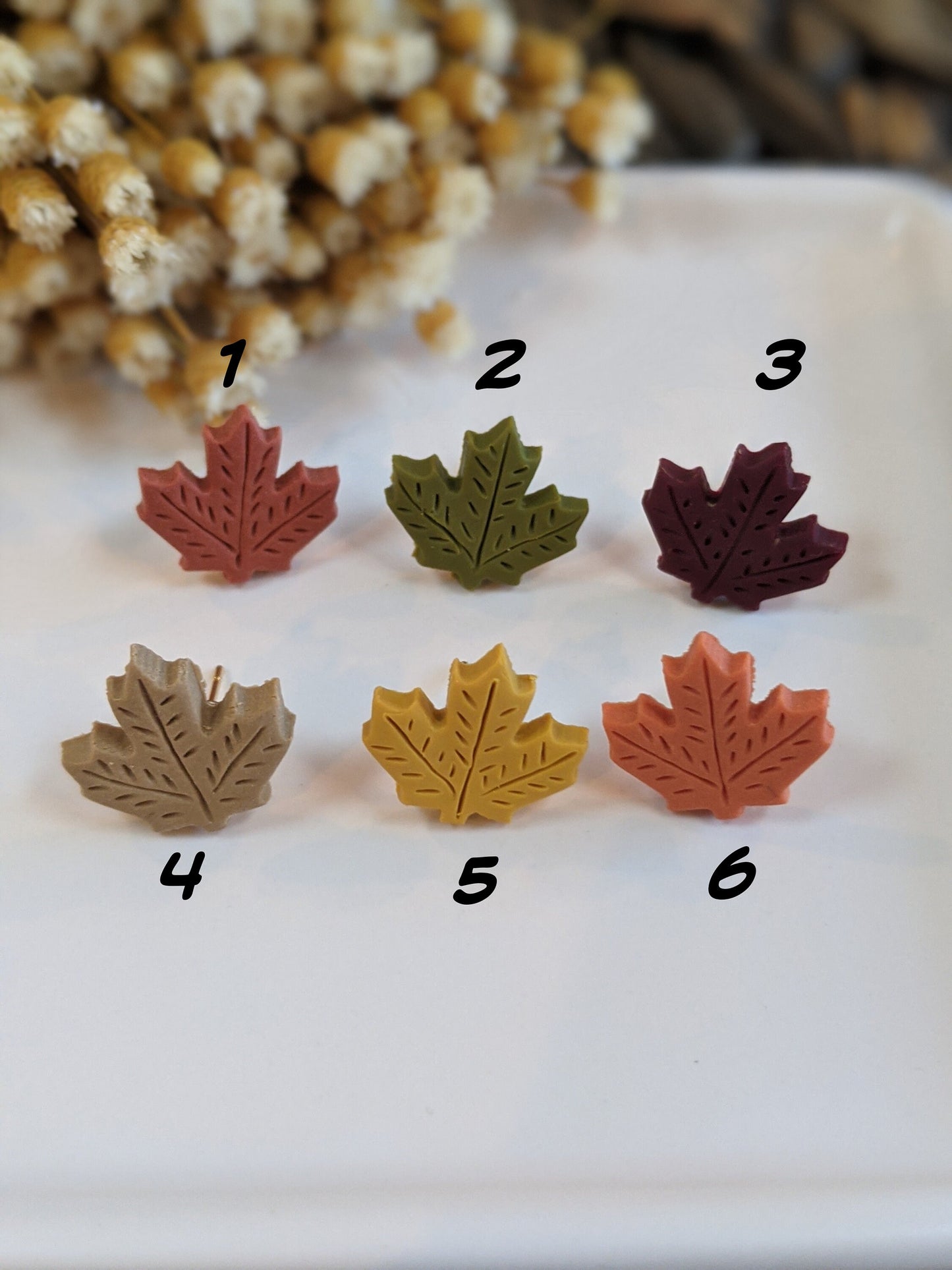Leaf Studs, Polymer Clay Earrings, Fall earrings, One Pair or 3 Pack , Handmade, Lightweight, Modern Earrings