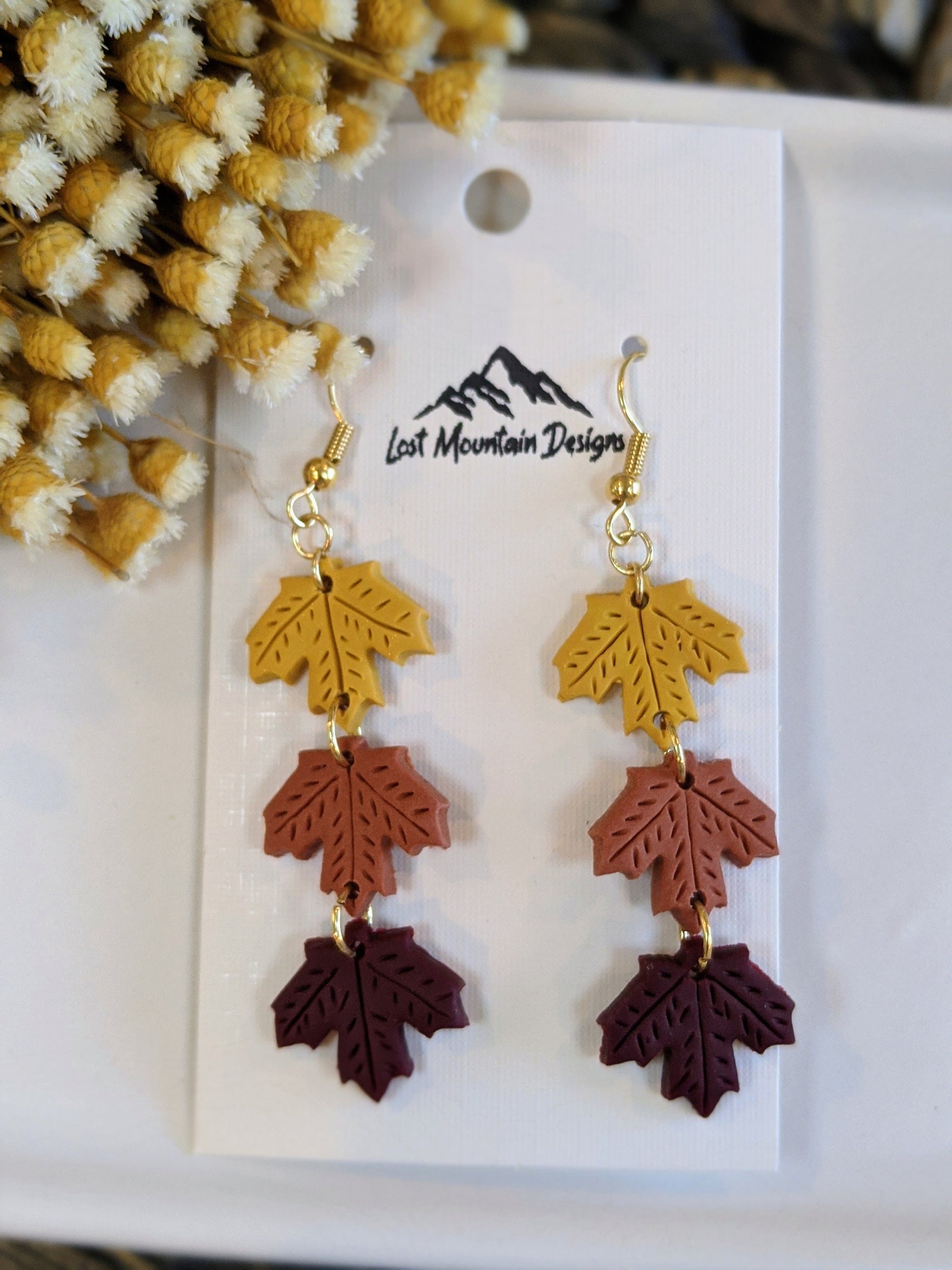 Leaf Dangle Polymer Clay Earrings, Fall earrings, Handmade, Lightweight, Modern Earrings