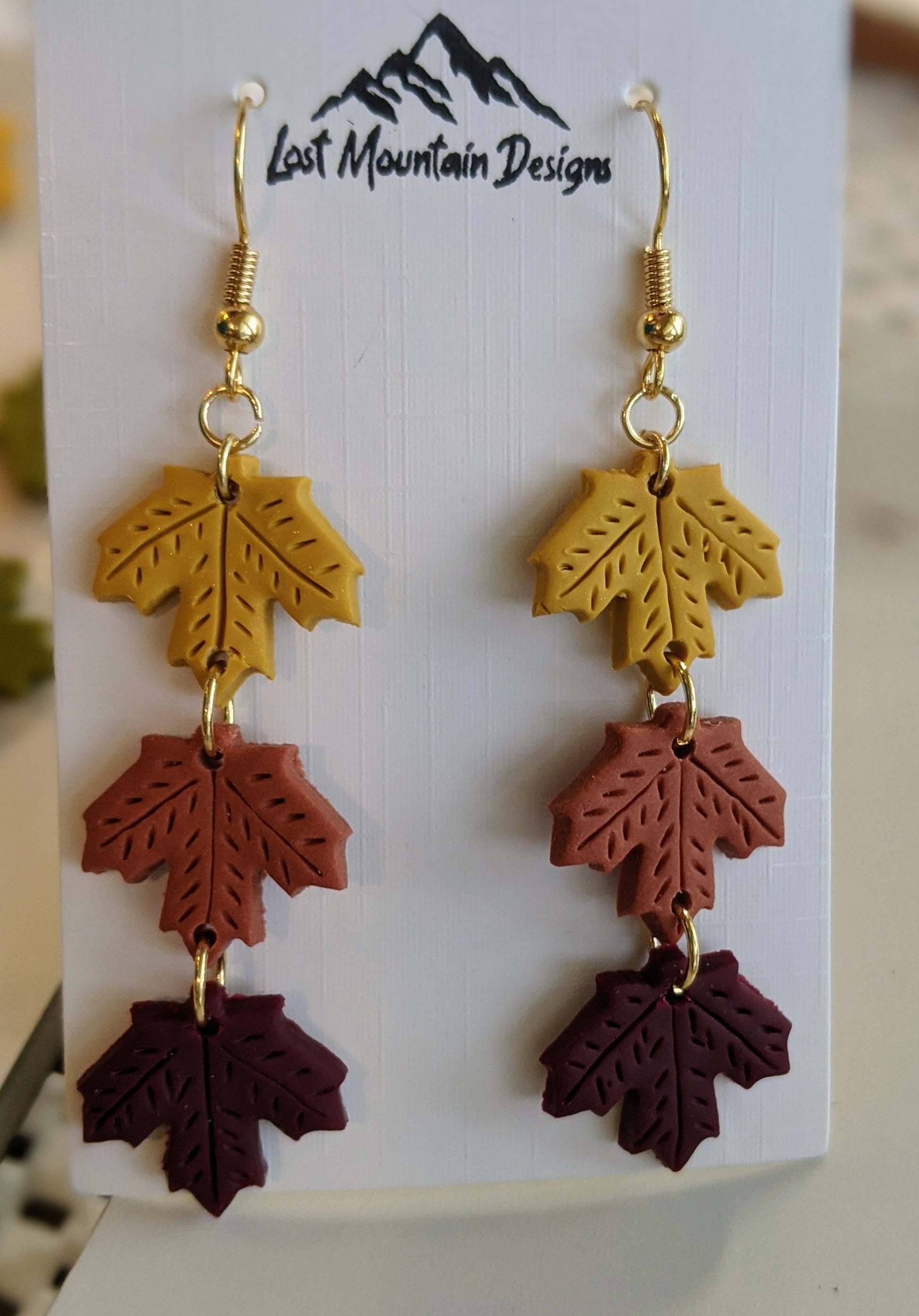 Leaf Dangle Polymer Clay Earrings, Fall earrings, Handmade, Lightweight, Modern Earrings