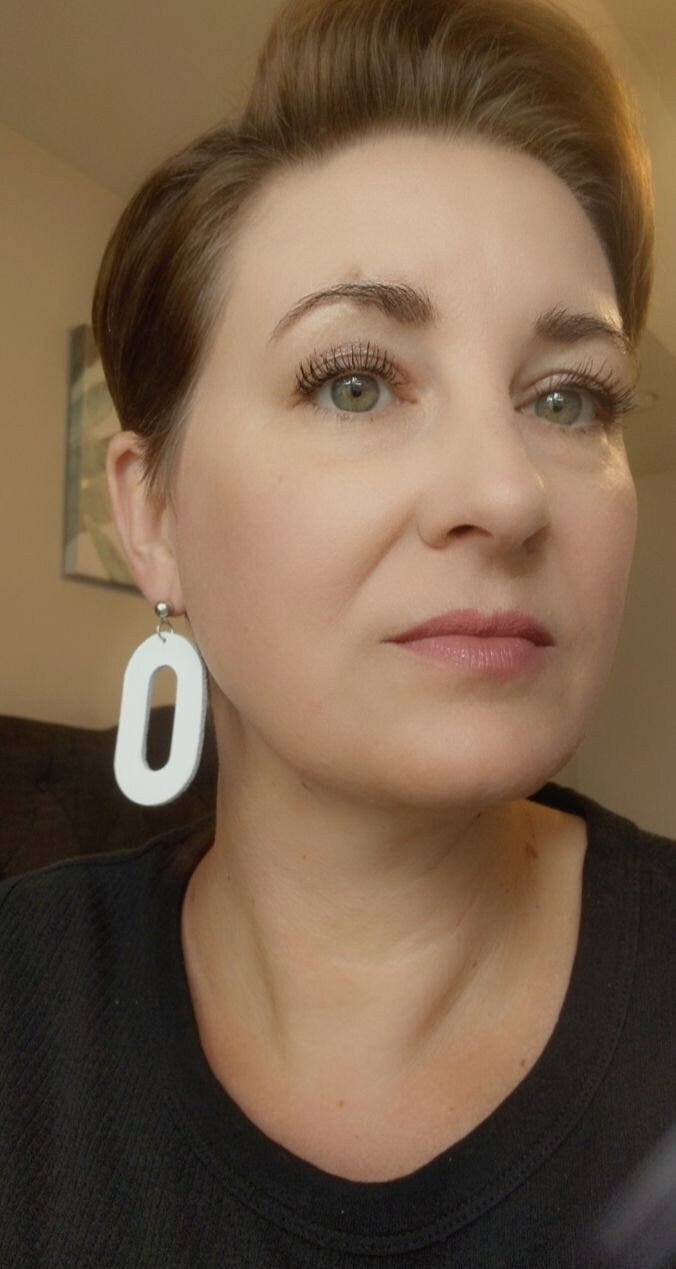 Silver Ball Post & White Leather Earrings, Oval, Trendy Earrings, Lightweight Earrings, Handmade,White